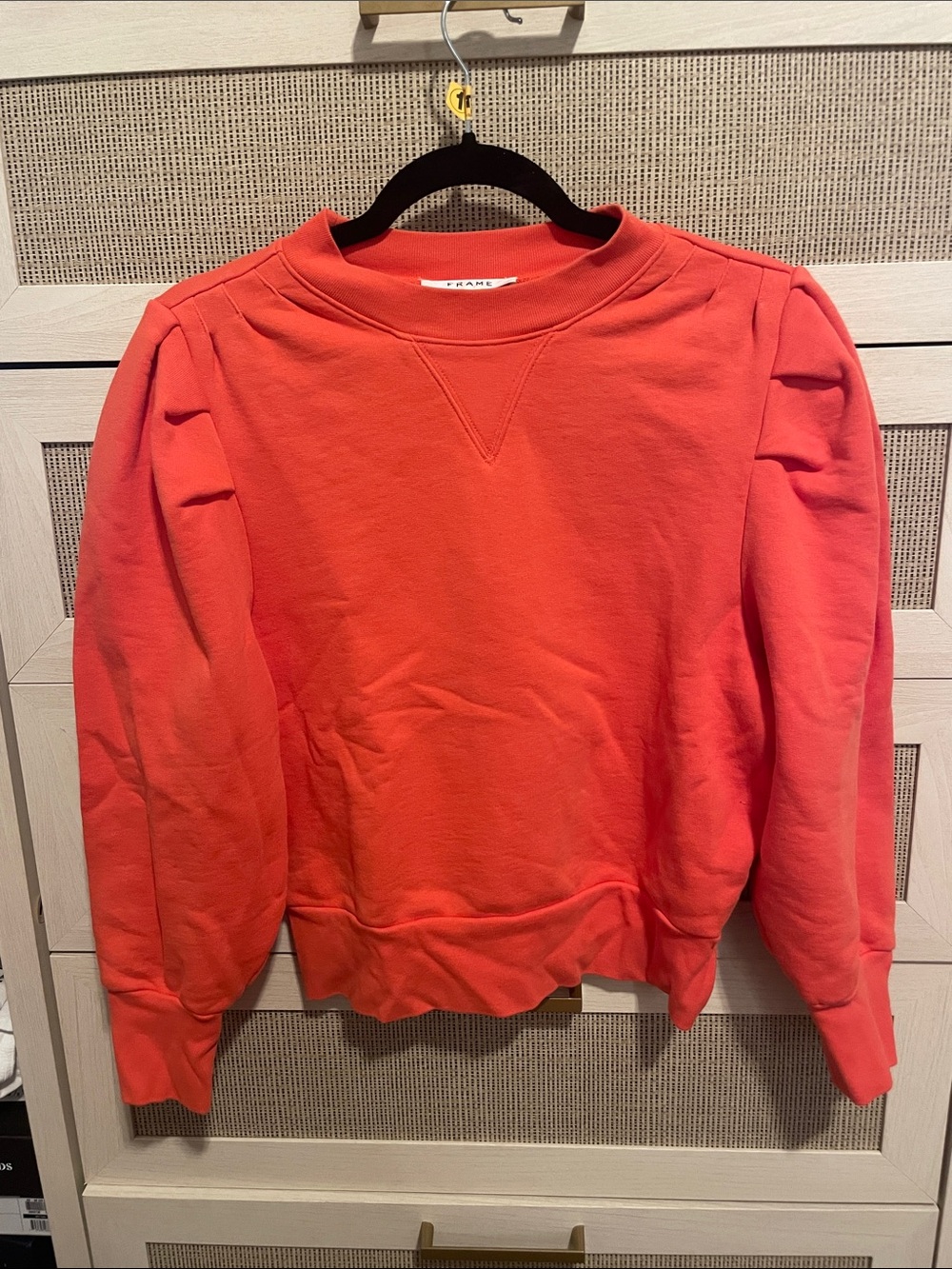 Frame Denim Men's Coral-Red Puff Sleeve Crewneck Sweatshirt